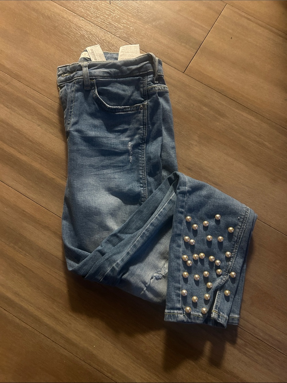 Zara Blue Pearl-Embellished Women’s Jeans